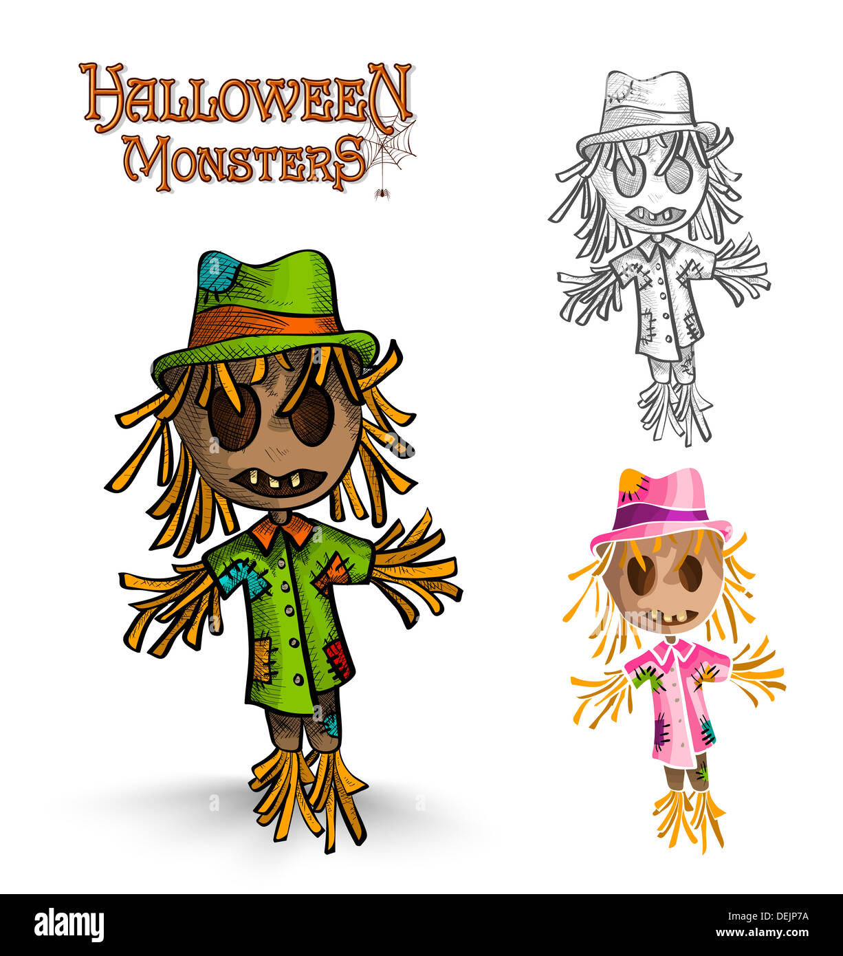 Halloween monster spooky scarecrows set. EPS10 Vector file organized in layers for easy editing. Stock Photo