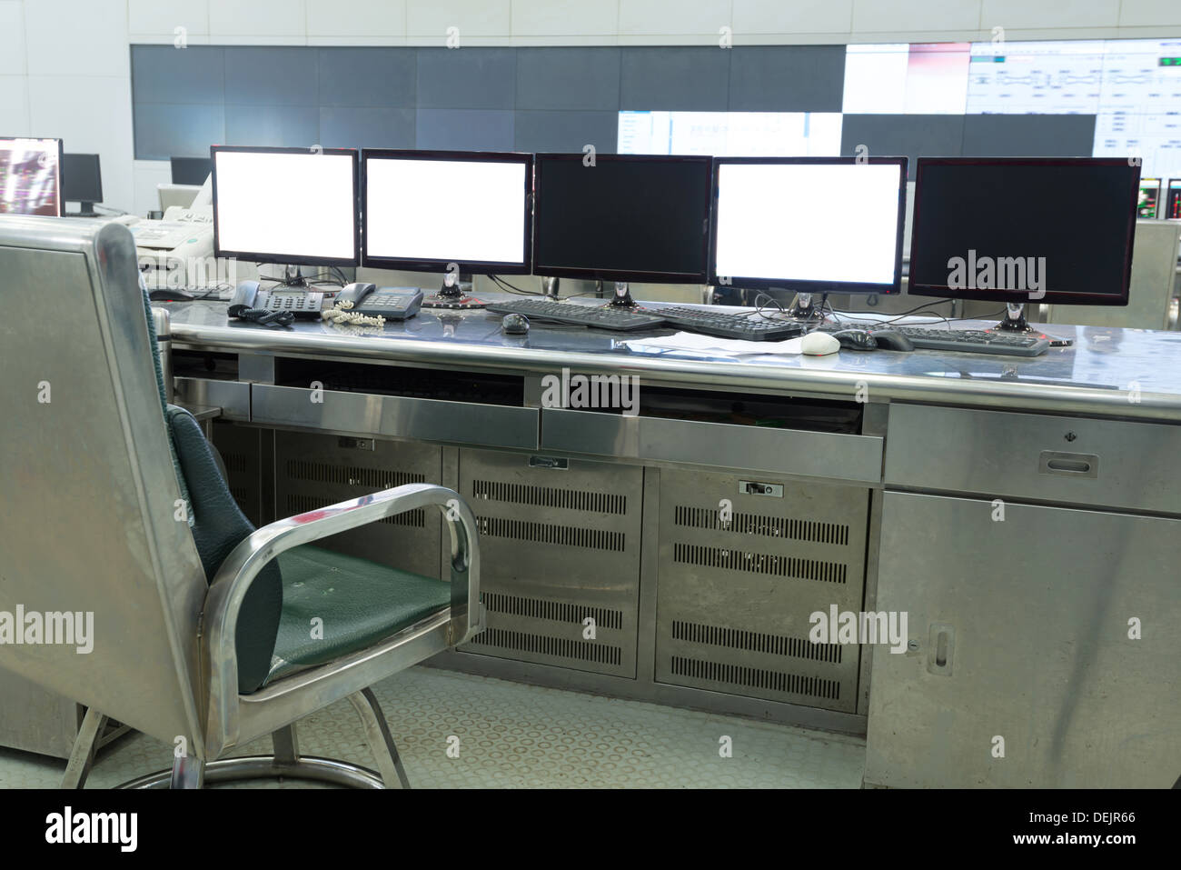 developed technology inside the railway control room Stock Photo