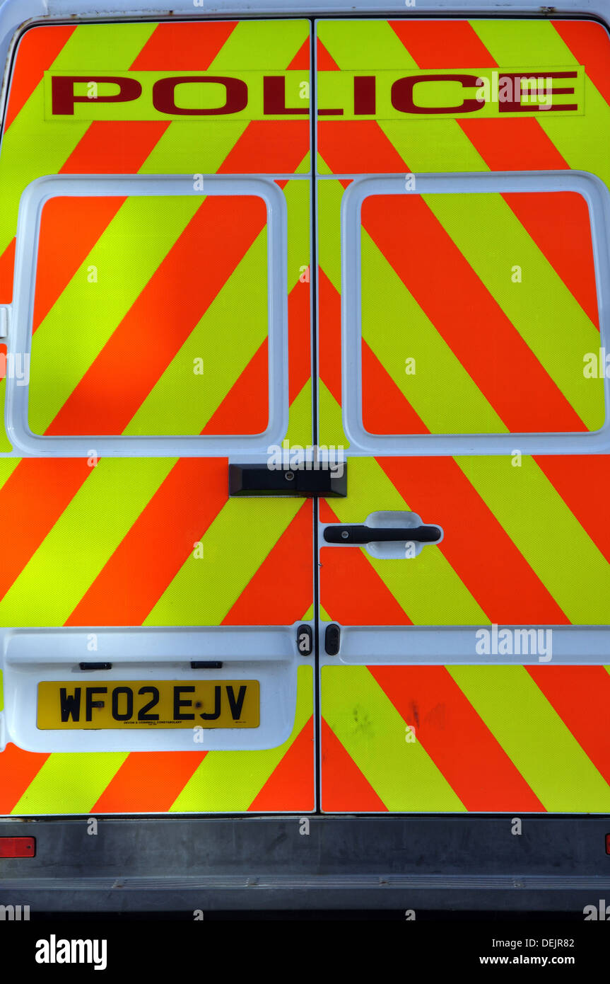 back of Police van, Brixham, Devon, England, UK Stock Photo