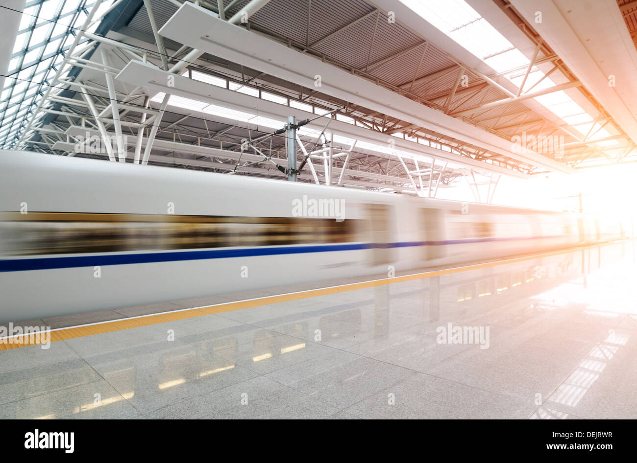 train stop at railway station Stock Photo - Alamy