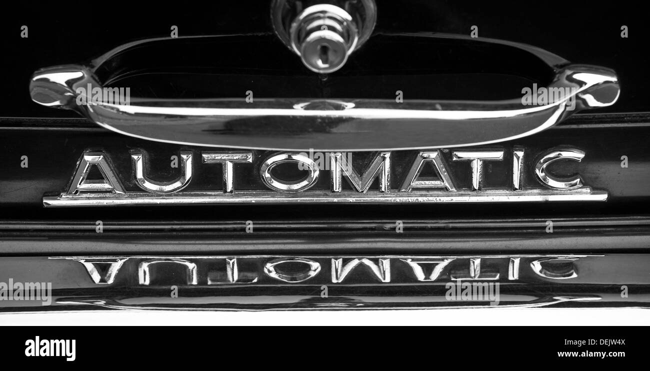 Automatic logo on vintage car Stock Photo