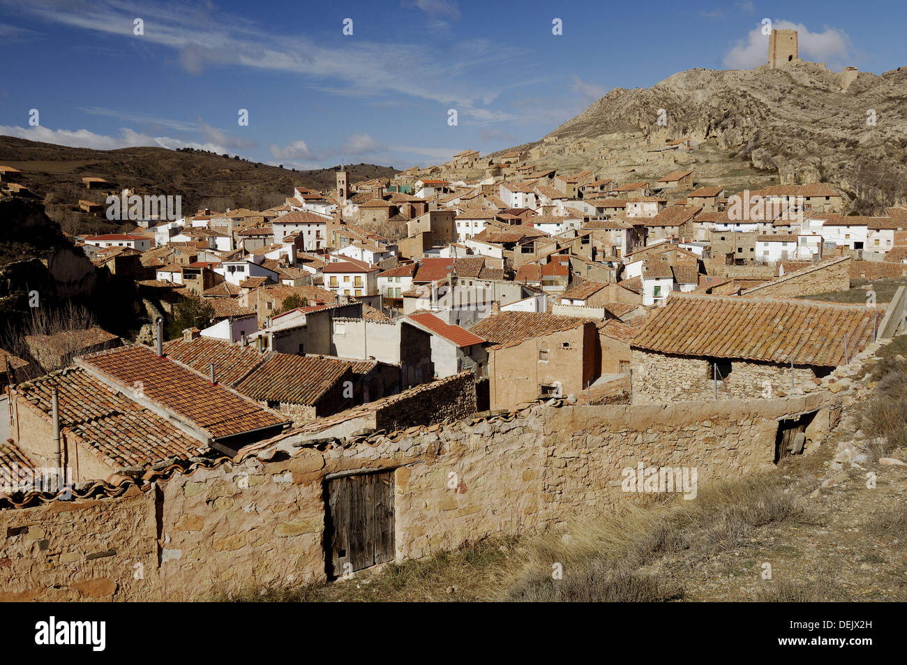 La Hoz de La Vieja. Fortress (XIVth c.). Comarca Cuencas Mineras. Teruel.  Aragón. Spain Stock Photo - Alamy