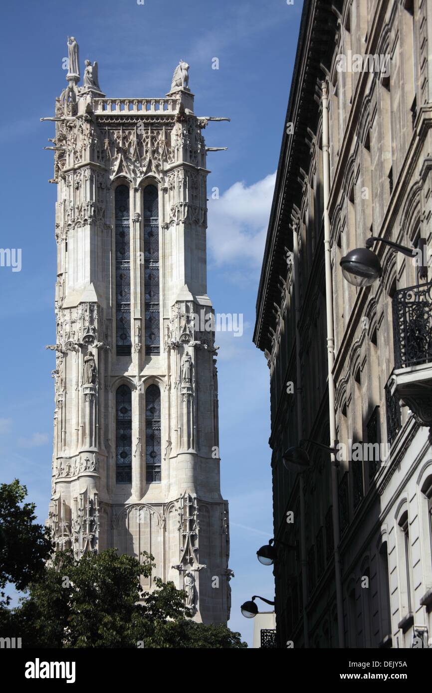 Gothic masterpiece Tour Saint-Jacques, Paris, Île-de-France, France Stock Photo
