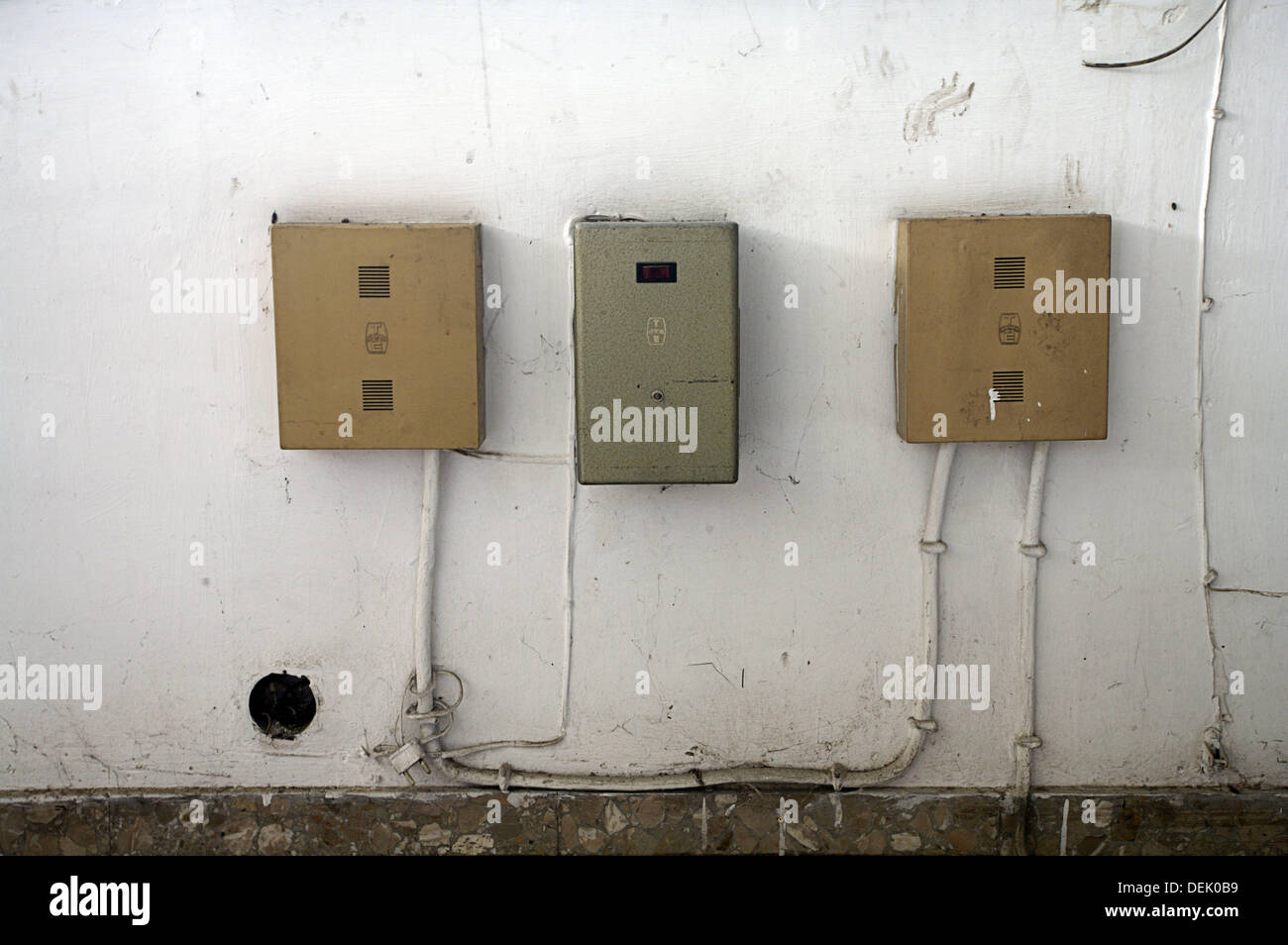 old boxes with cables Stock Photo Alamy
