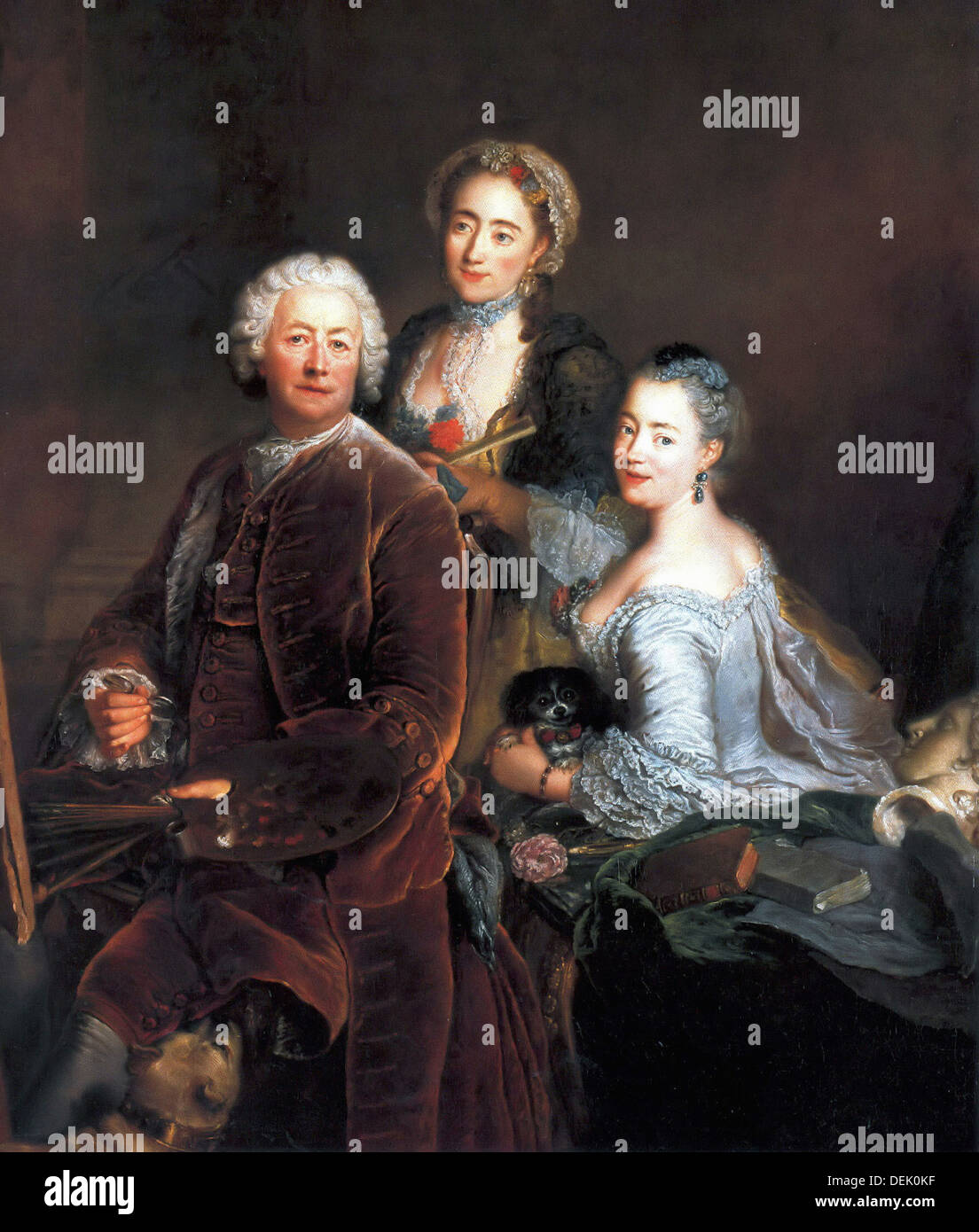 Antoine Pesne - Self-portrait with Daughters Henriette Royard and Marie de Rège in front of the easel - 1754 - Gemaldegalerie - Stock Photo