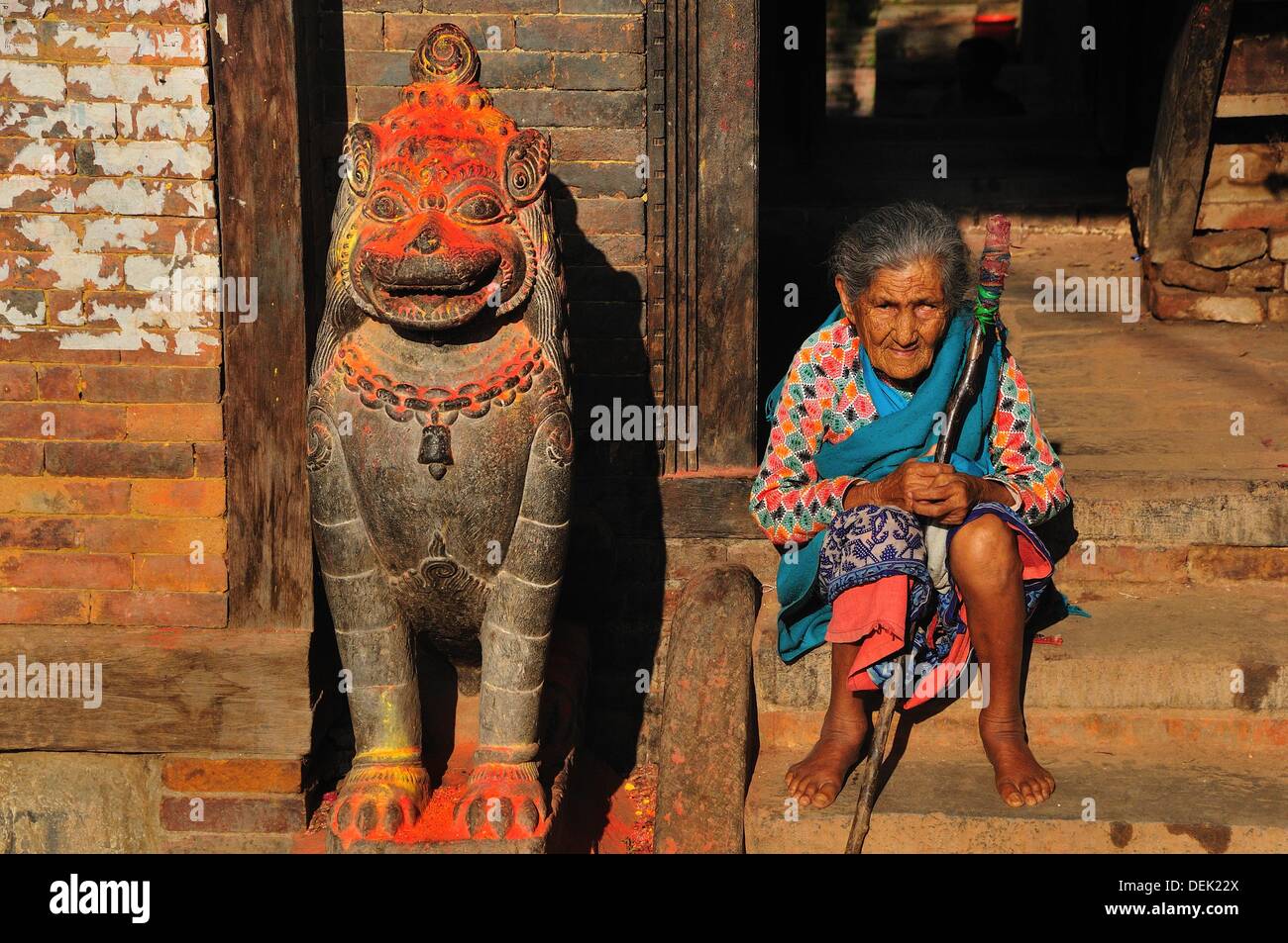 At the entrance of the Bhimsen Temple in Tachapal square, Bhaktapur Bhadgaon Kathmandu valley Nepali Stock Photo