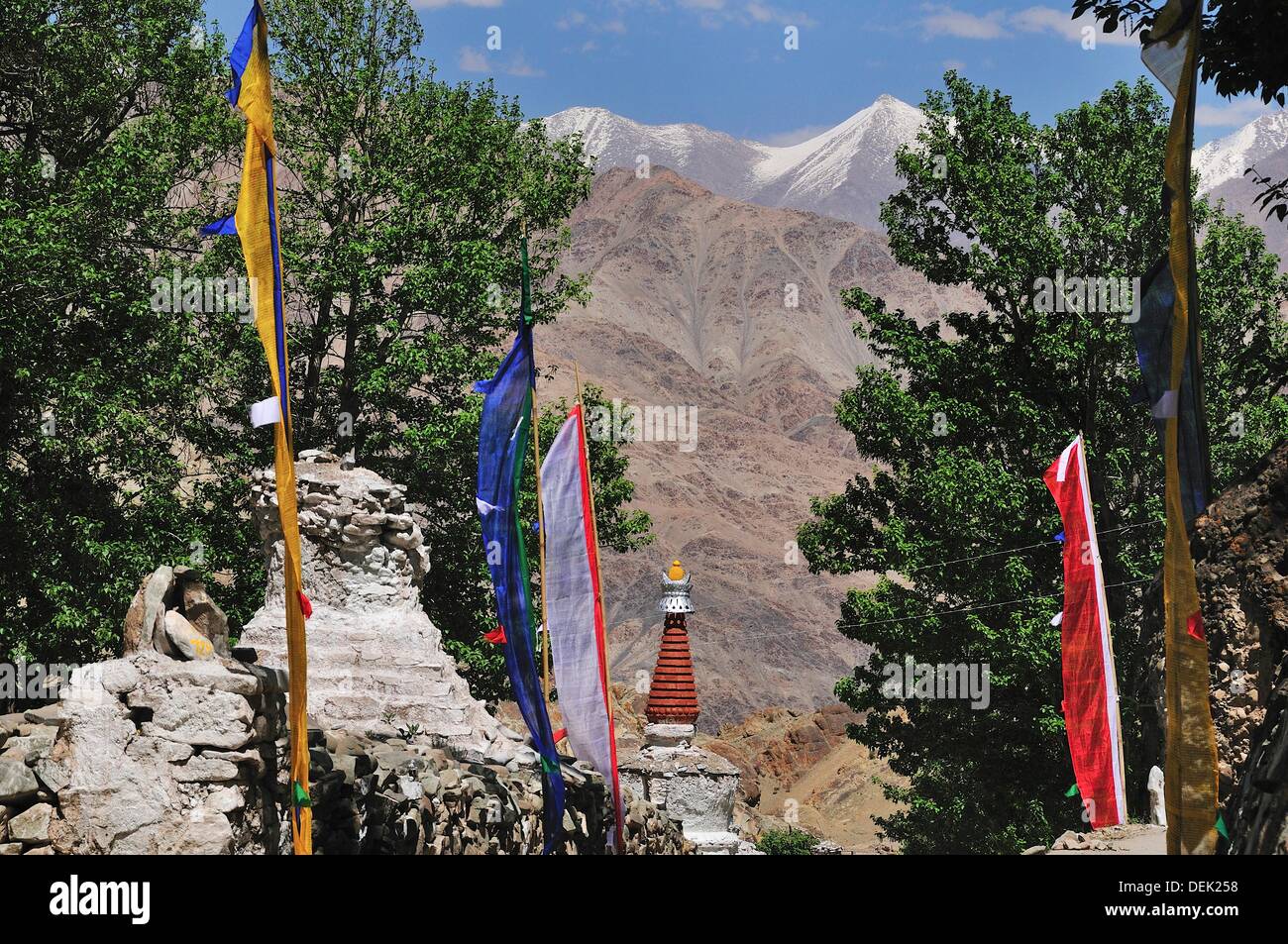Hemis village where Tibetan Buddhist high landers lives Even midsummer it is cold and air is thin. Jammu and Kashmir, India Stock Photo