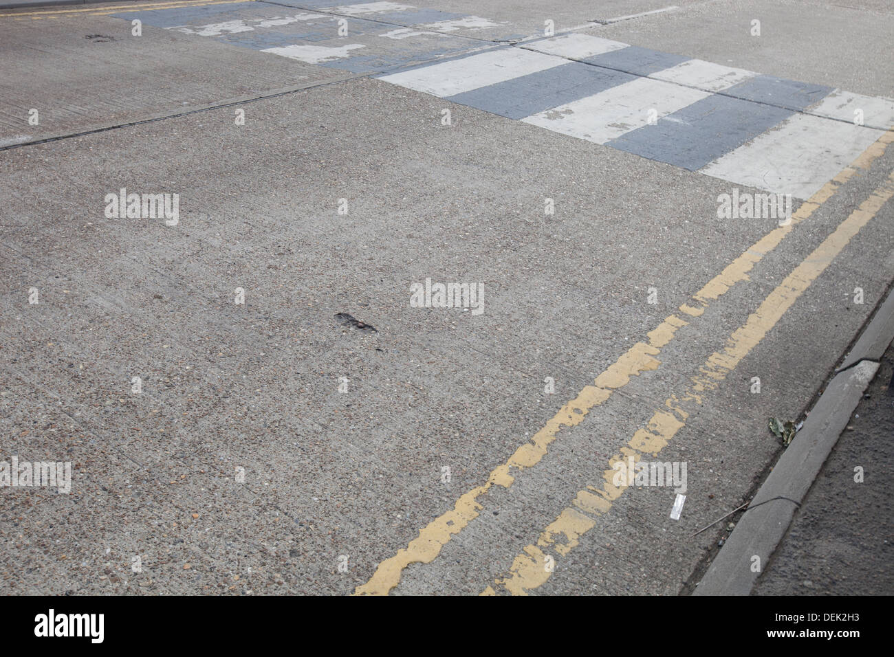 Close-Up double yellow line on road Zebra crossing Stock Photo