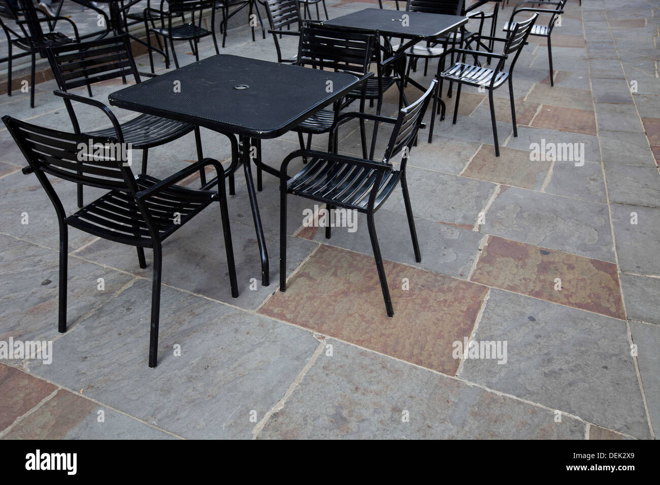 Tables chairs outdoor cafe Stock Photo