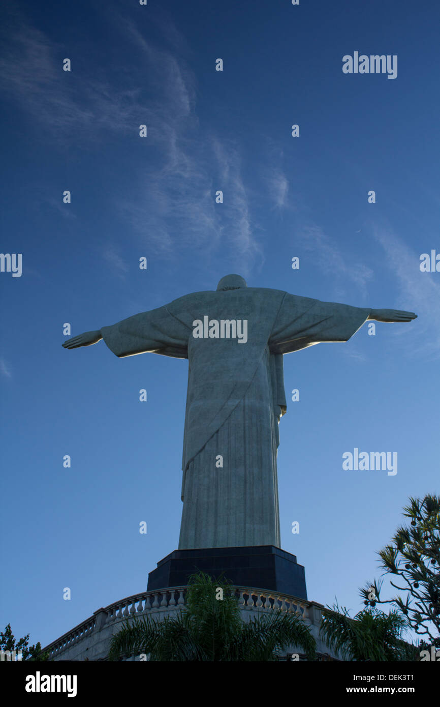 Christ the Redeemer statue, Corcovado, Rio de Janiero, Brazil rear view Stock Photo