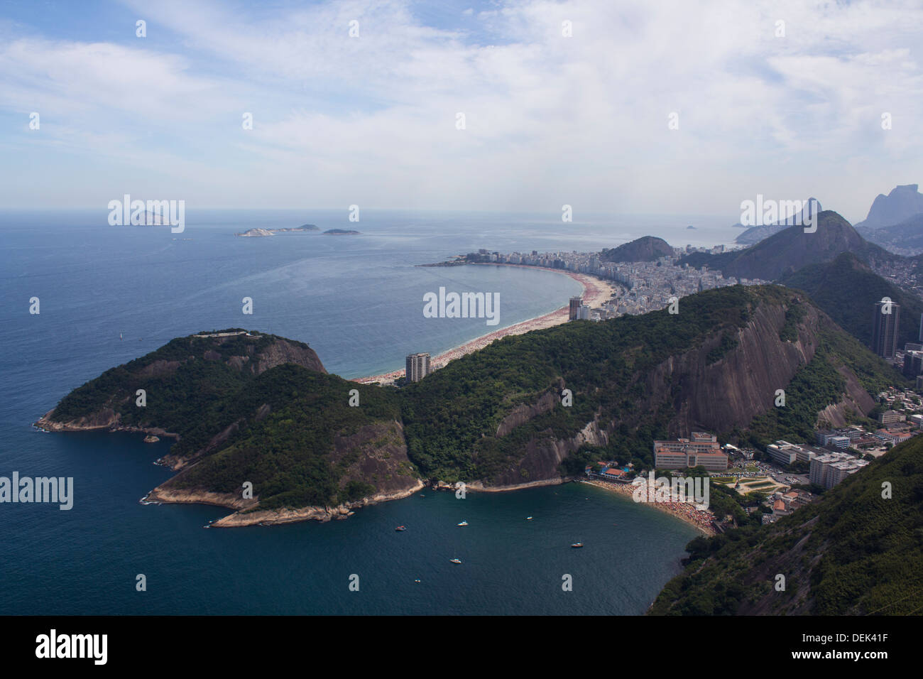 View from Sugar-loaf mountain towards Copacobana beach, Rio de Janiero, Brazil Stock Photo