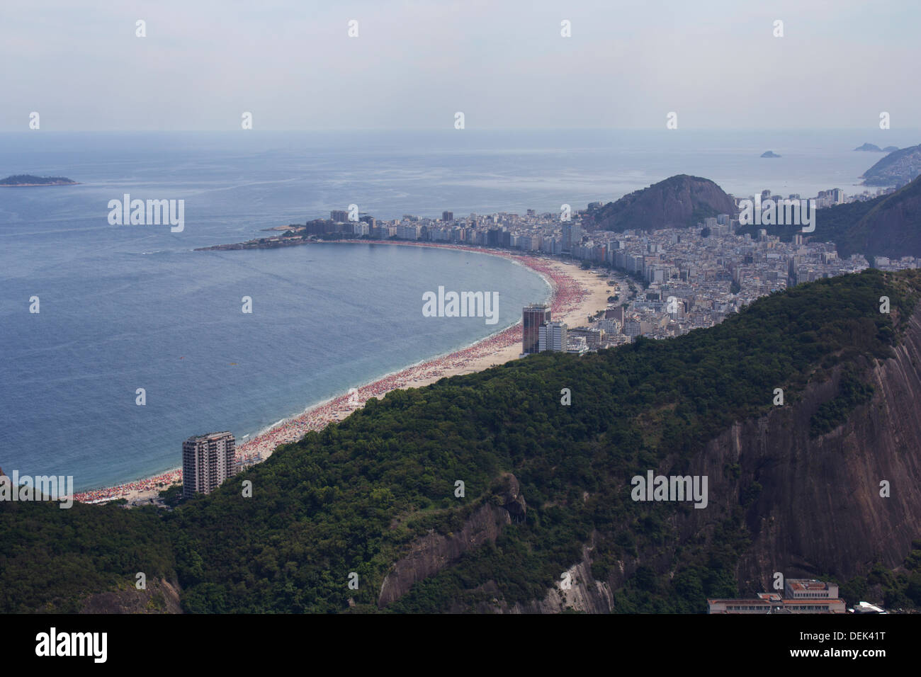 View from Sugar-loaf mountain towards Copacobana beach, Rio de Janiero, Brazil Stock Photo