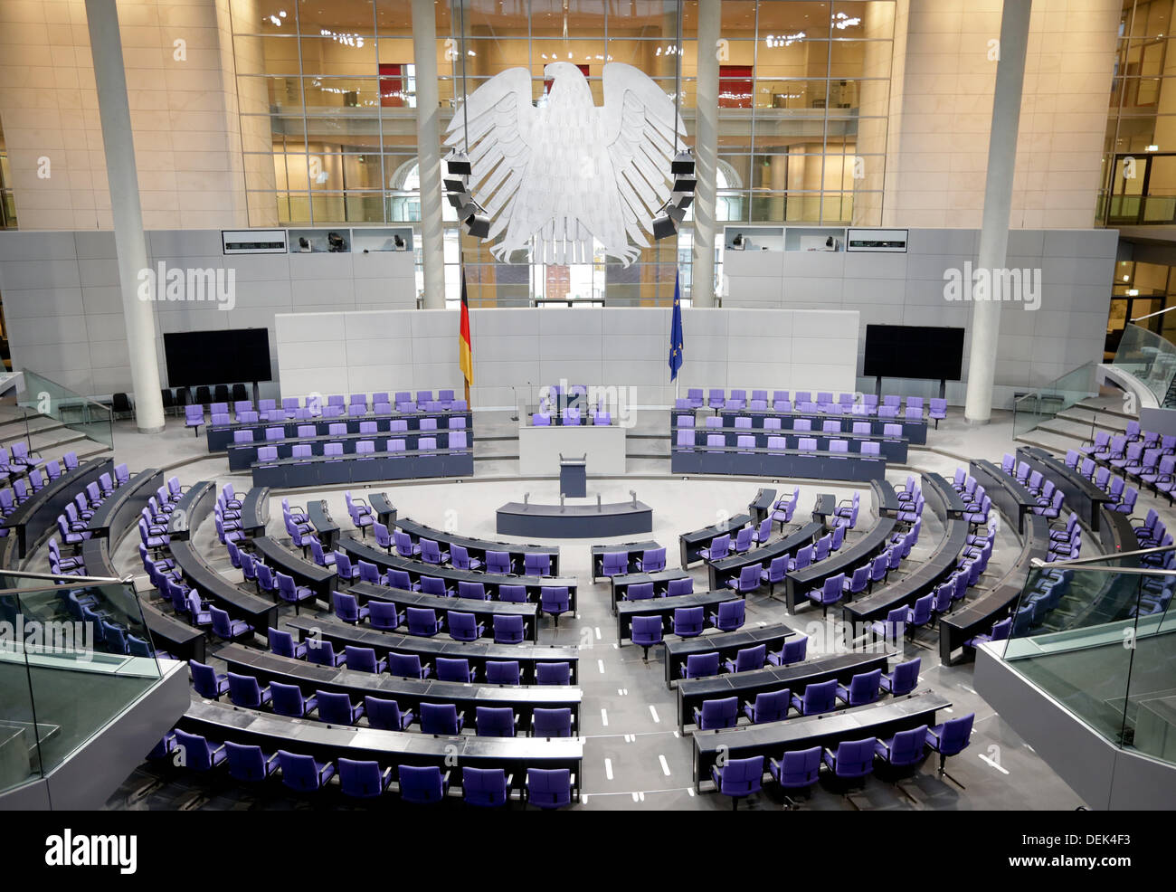 A view of the empty plenary room of the German parliament Bundestag is