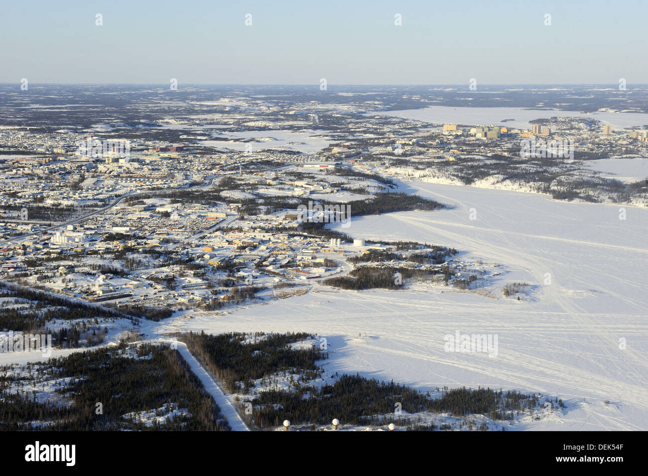 Aerial view yellowknife northwest territories hires stock photography