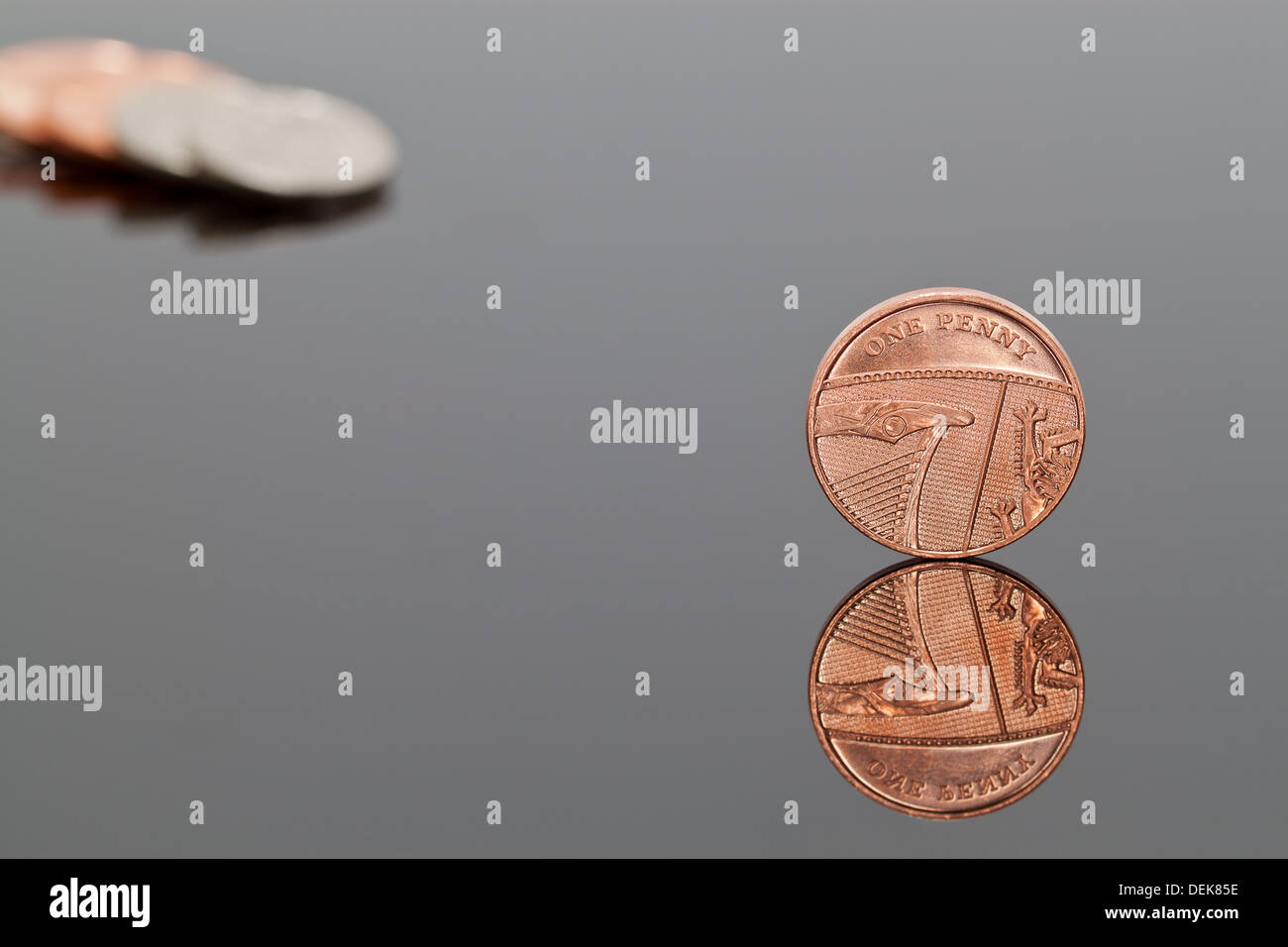 A Shiny One Pence Coin - UK Penny Stock Photo
