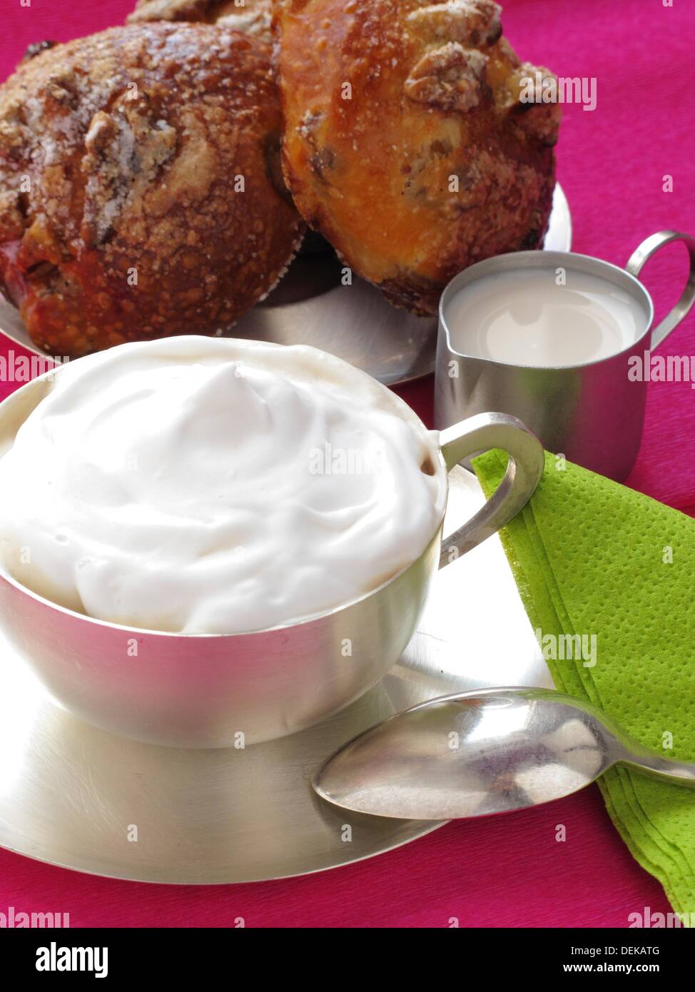 Cappuccino coffee with snacks of nuts Stock Photo Alamy