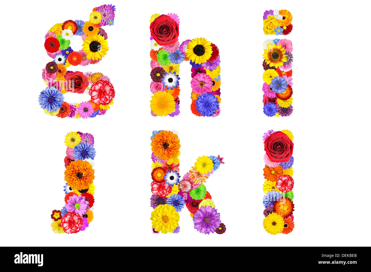 Floral Alphabet Isolated On White Six Letters G H I J K L Made Of Many Colorful And Original Flowers Stock Photo Alamy