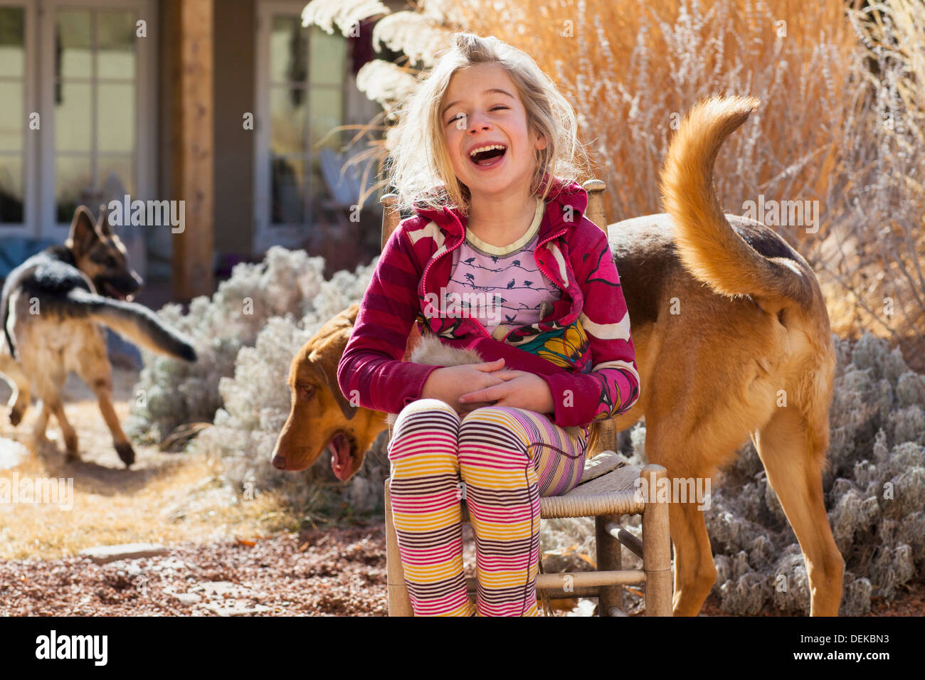 Caucasian girl sitting with dog outdoors Stock Photo - Alamy