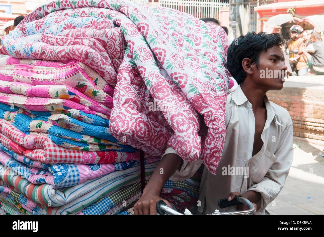blanket vendor and his wares in Kathmandu, Nepal Stock Photo Alamy