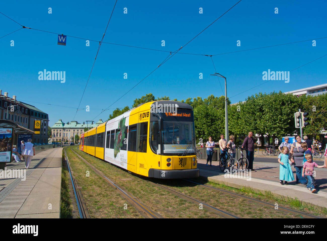 Tram in Neustadt the new town Dresden city Saxony state eastern Germany central Europe Stock Photo