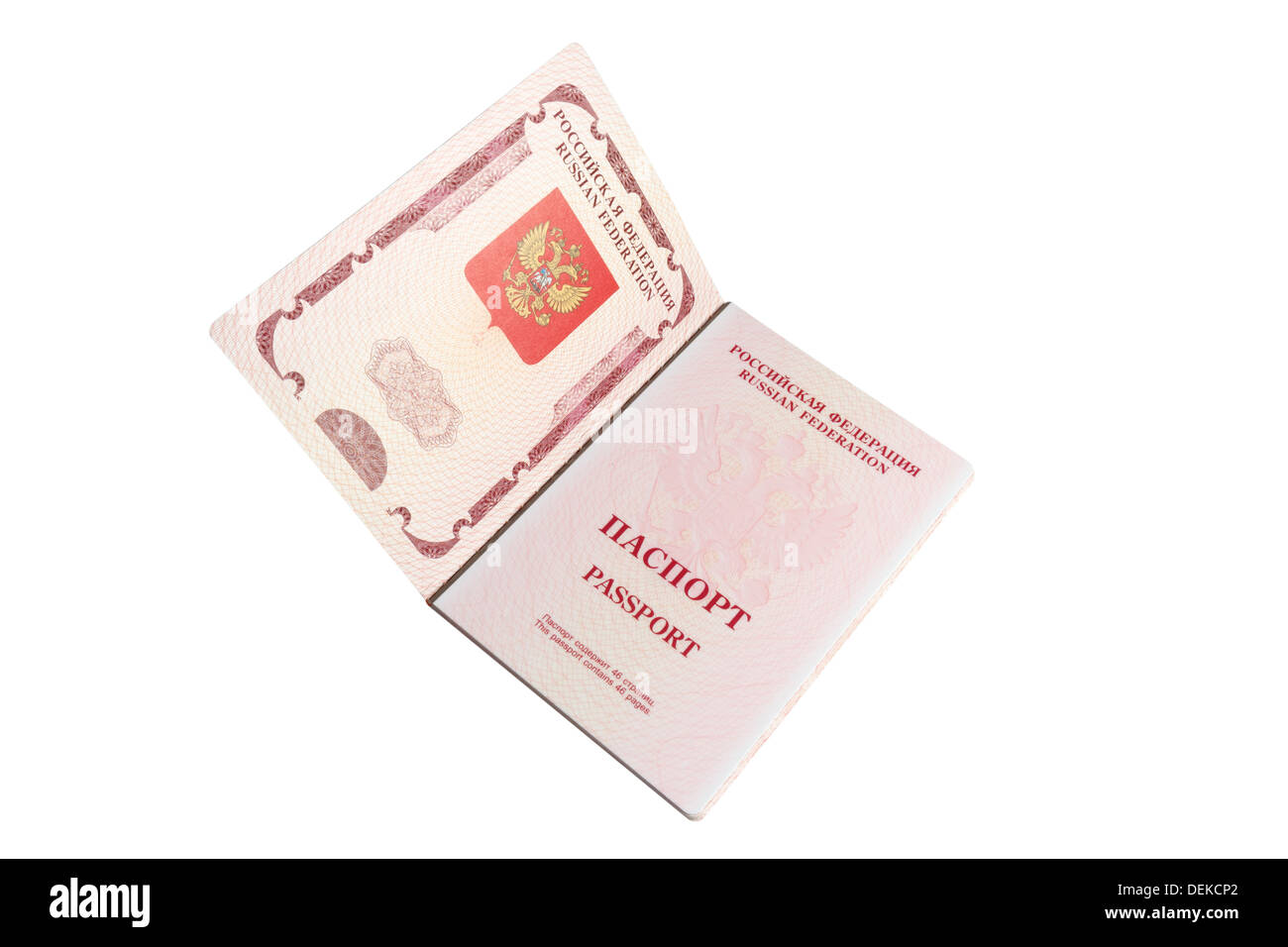 Opened foriegn Russian passport isolated on white with path Stock Photo