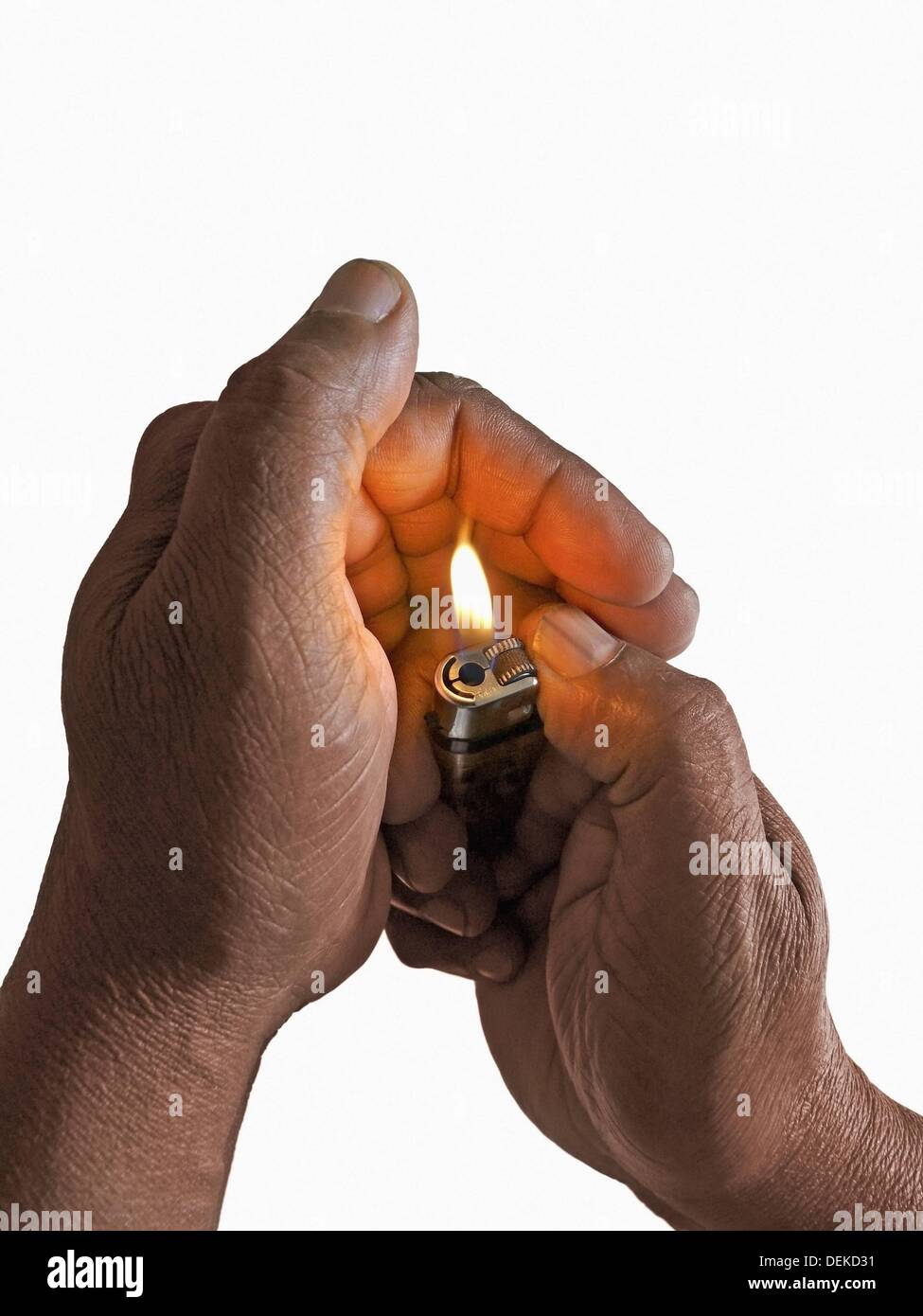 Disposable Cigarette lighter in human hands Stock Photo Alamy