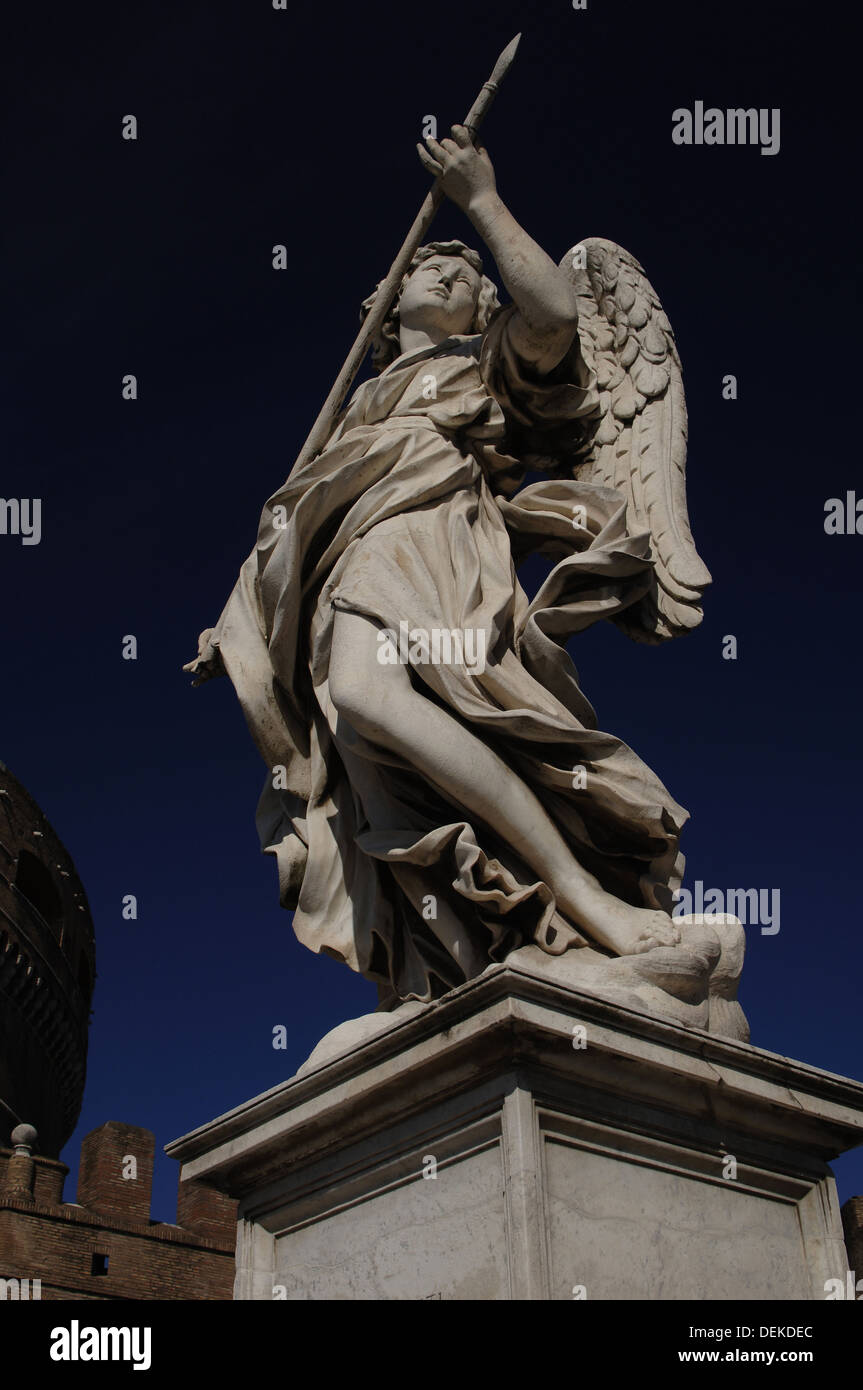 Italy. Rome. Angel with a spear by Domenico Guides. Sant'Angelo Bridge. Stock Photo