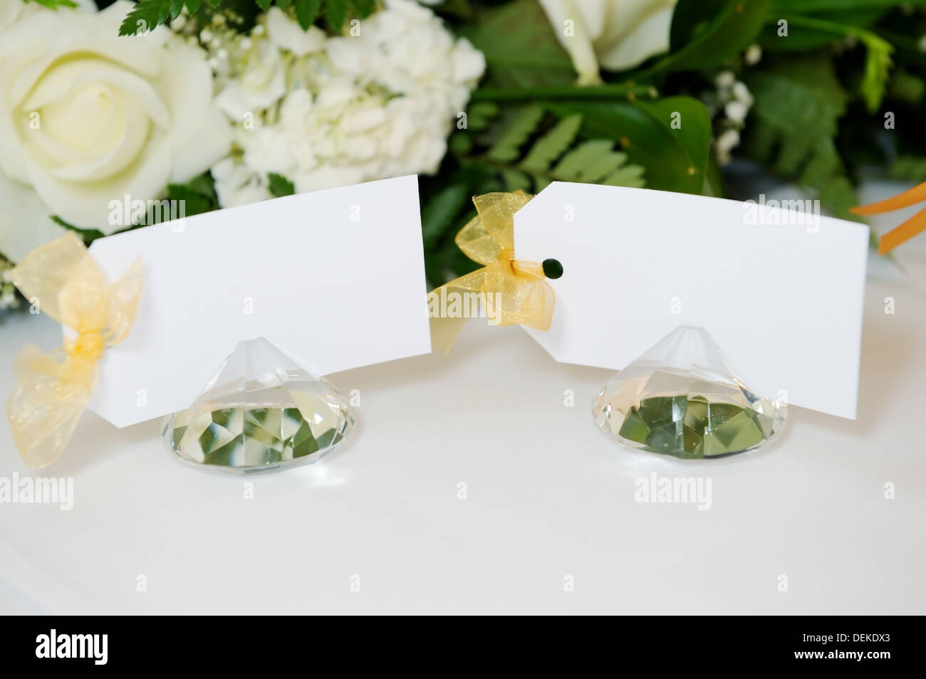 Closeup Detail Of Wedding Reception Place Cards On Top Table With