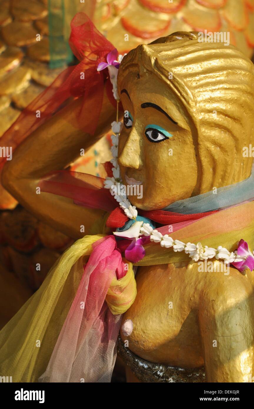 Bangkok Thailand Golden Mermaid Statue At The Bottom Of A Buddhist