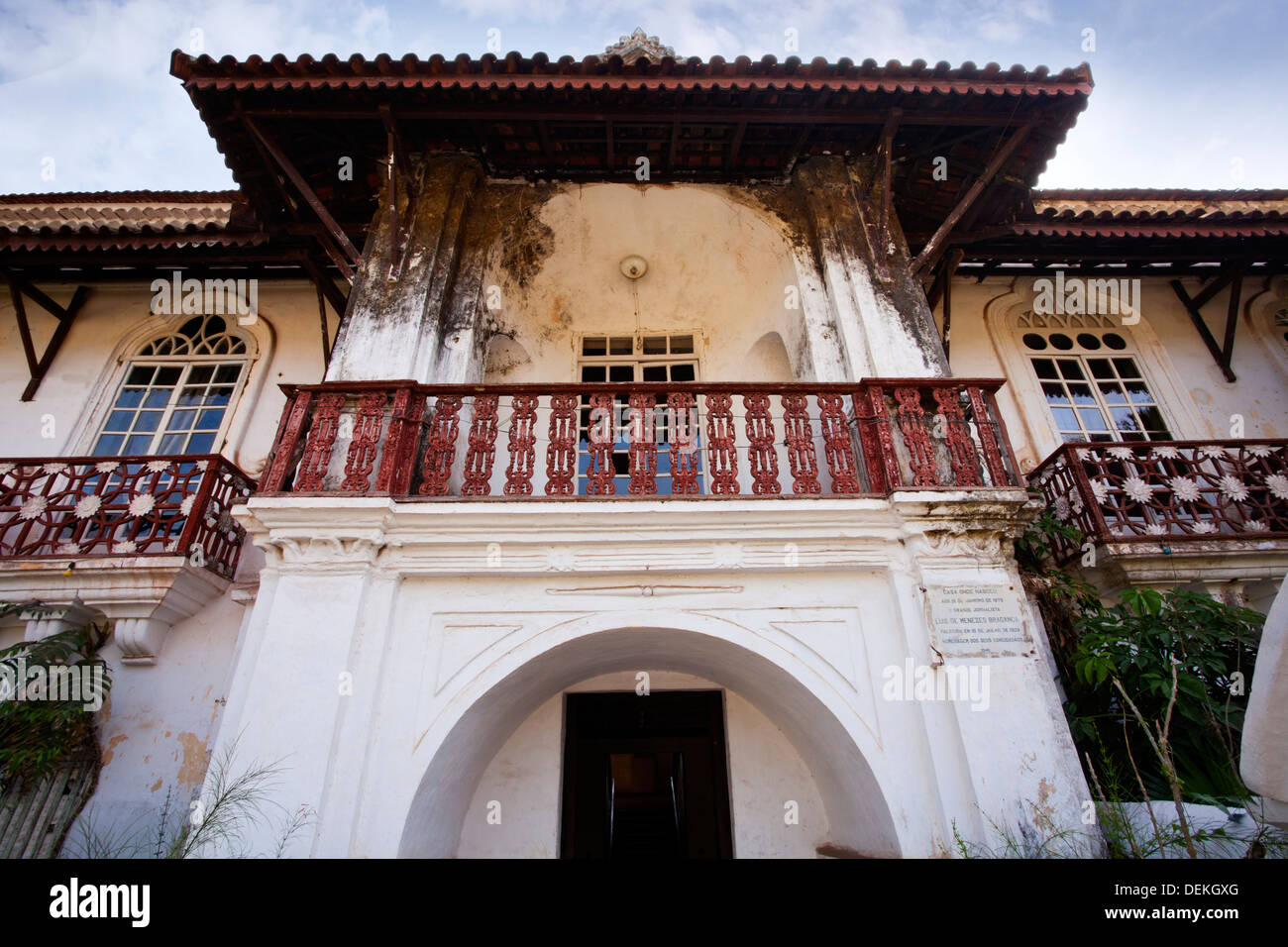 Low angle view of facade of a house, Menezes Braganza House, Chandor, Salcetta, South Goa, Goa, India Stock Photo
