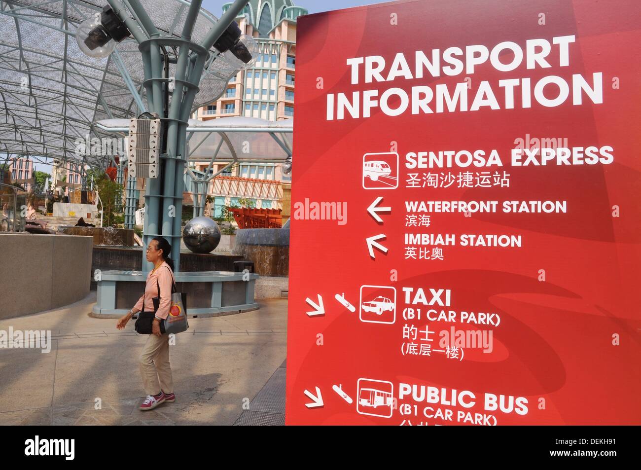 Singapore: a transport information sign by the Universal Studios in Sentosa island Stock Photo