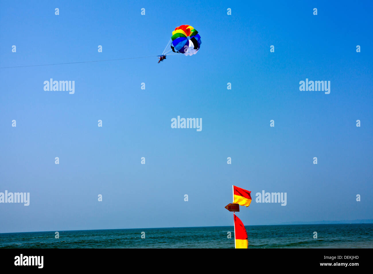 Tourist parasailing over the sea, Majorda Beach, Majorda, South Goa, Goa, India Stock Photo