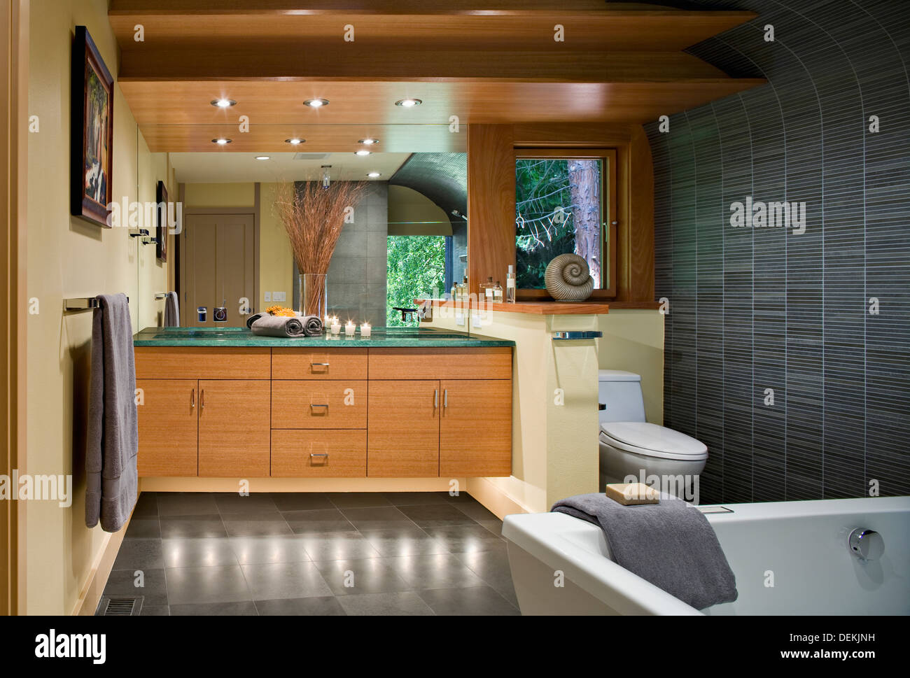 Bathtub, toilet and sink in modern bathroom Stock Photo Alamy