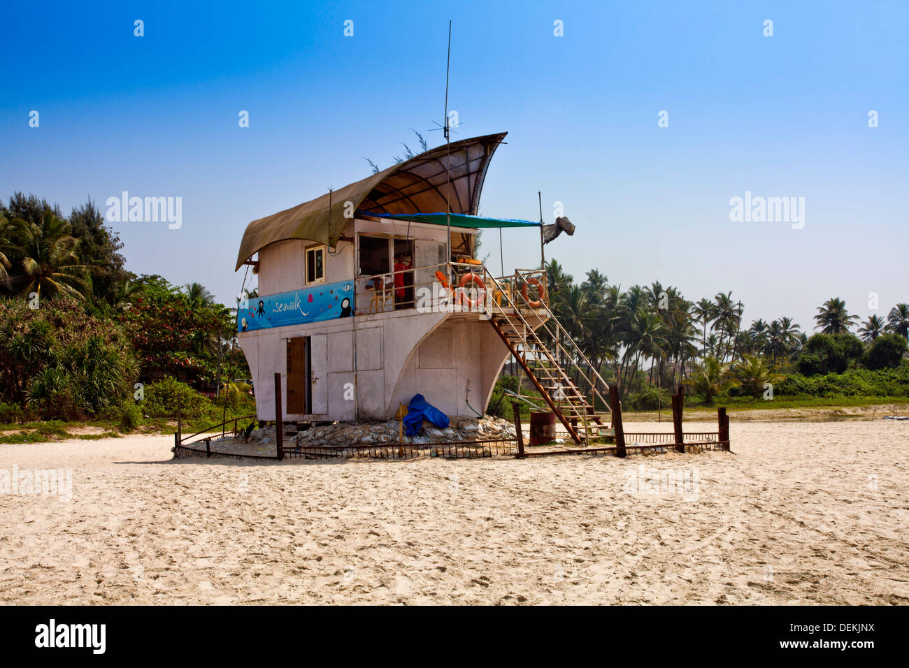 Lifeguard hut on the beach, Majorda Beach, Majorda, South Goa, Goa, India Stock Photo