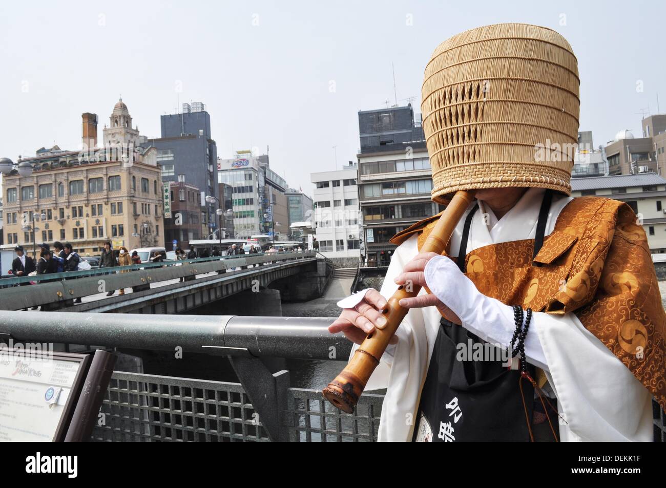 Kyoto (Japan) a Komusou, a Japanese mendicant monk of the Fuke school