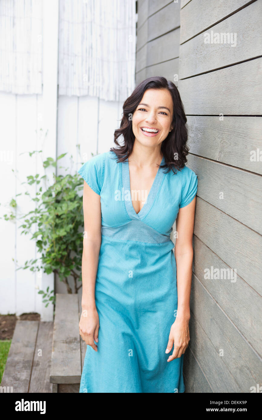 Hispanic woman smiling outdoors Stock Photo