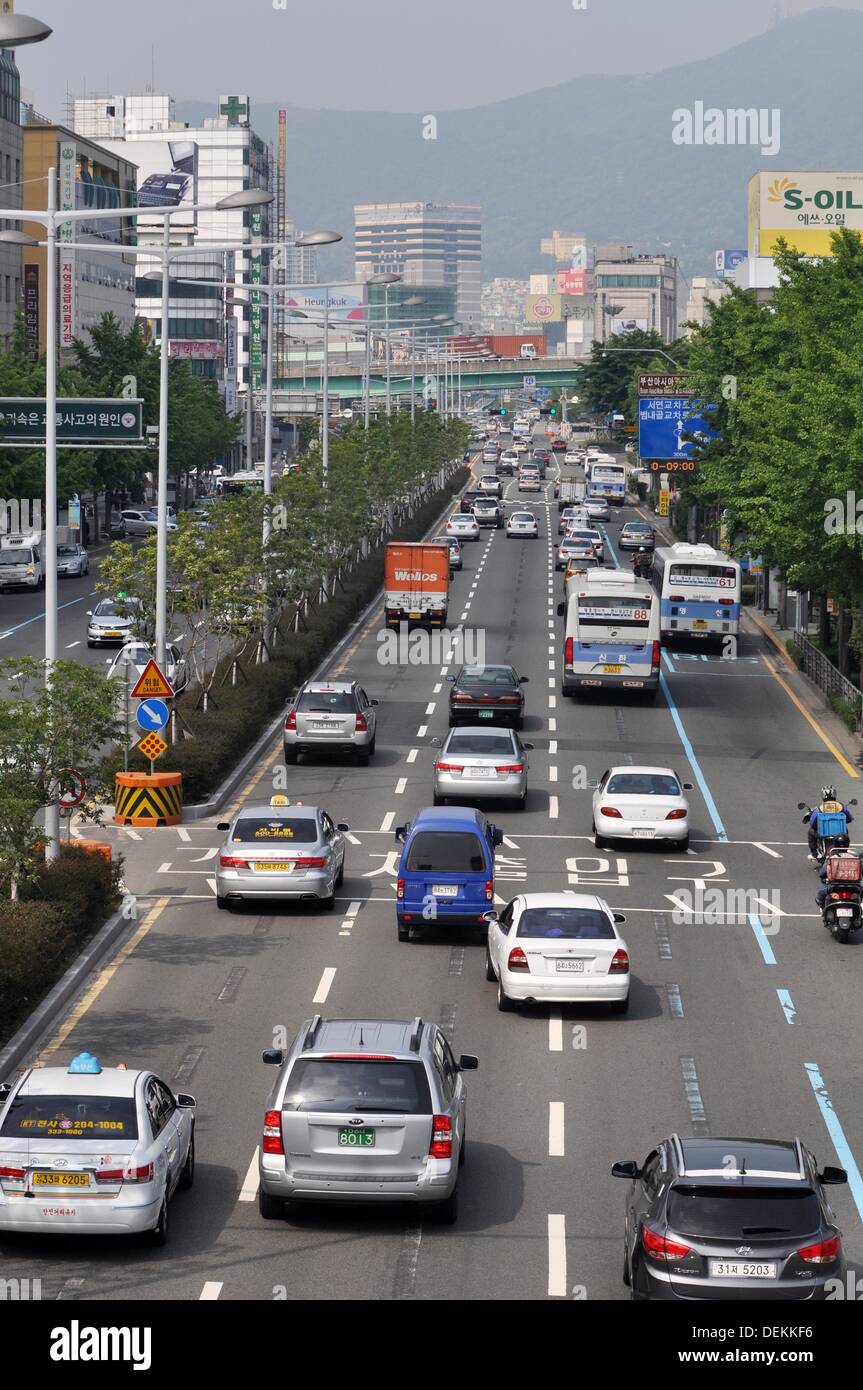 Busan (South Korea) urban traffic in the Namgu neighborhood Stock