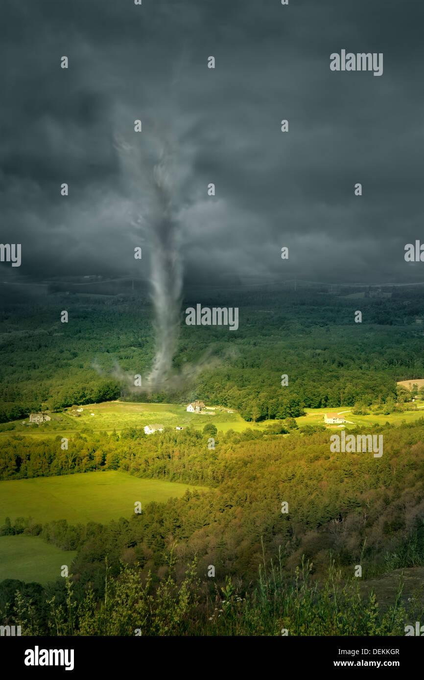 Tornado rolling through rural landscape Stock Photo