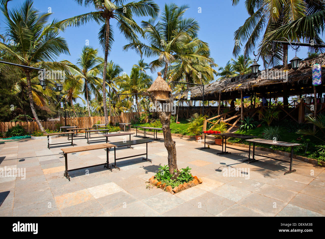 Courtyard of a restaurant, Mickey's Multicuisine Restaurant, Colva, South Goa, Goa, India Stock Photo