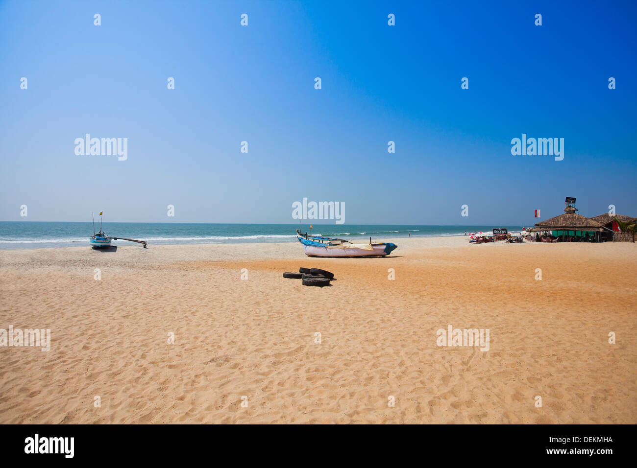 Boats on the beach, Benaulim Beach, Margao, South Goa, Goa, India Stock