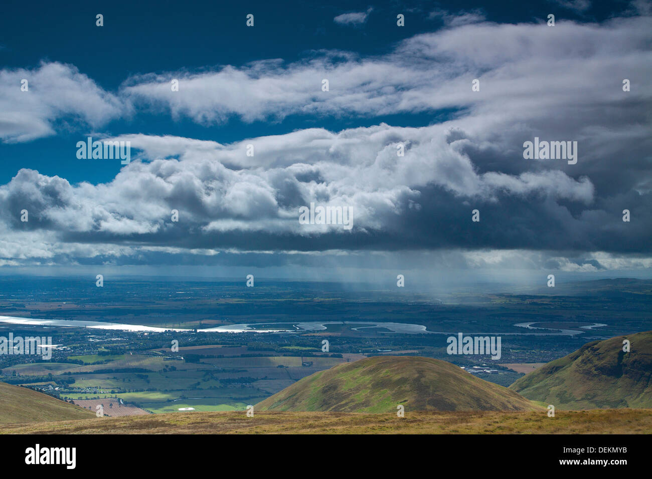 The River Forth and the Forth Valley from Ben Ever, the Ochil Hills, Tillicoultry, Clackmannanshire Stock Photo