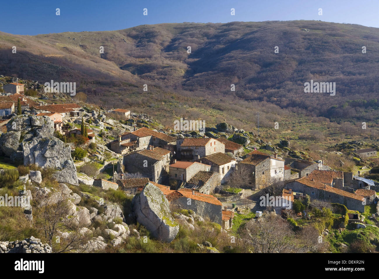 Overview of the medieval village of Trevejo Villamiel Sierra de Gata  Caceres province Extremadura Spain Stock Photo - Alamy