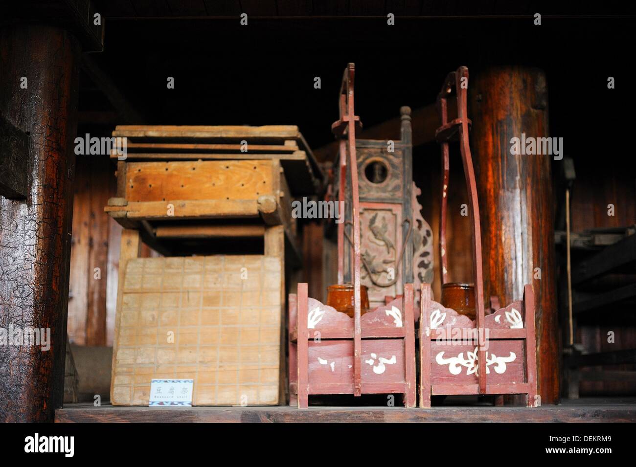 Tujia´s ancient weaving machine on display. Stock Photo