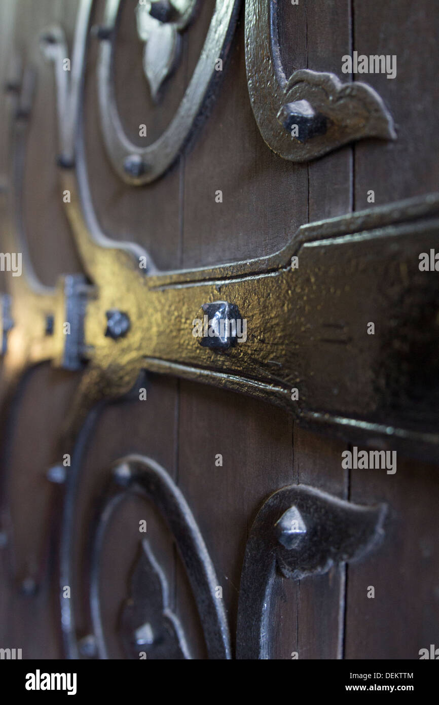 The door of the Blessed Virgin Mary Church, a fifteenth century church in the village of Donyatt in Somerset. Stock Photo