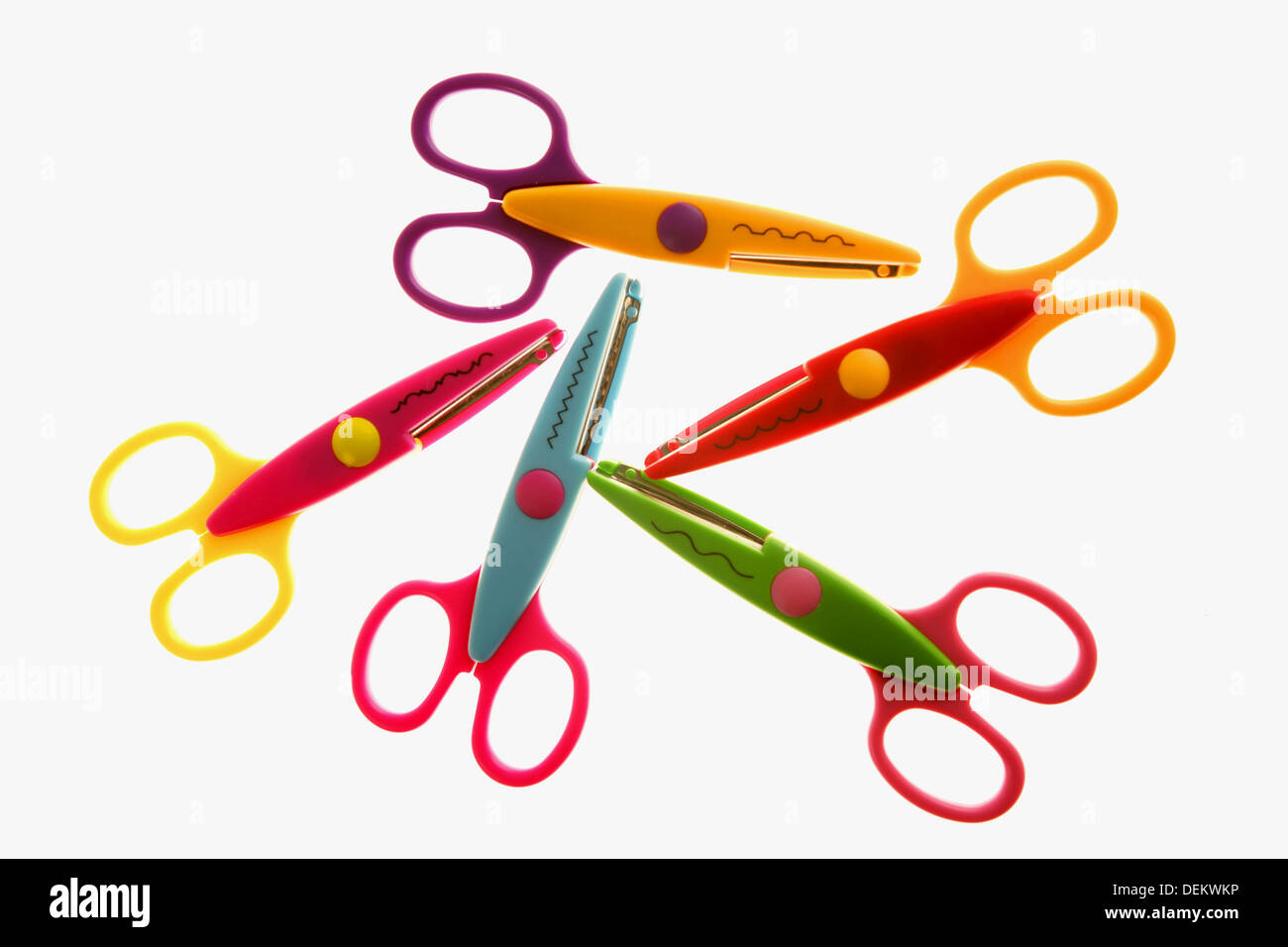 Five educational color scissors Stock Photo