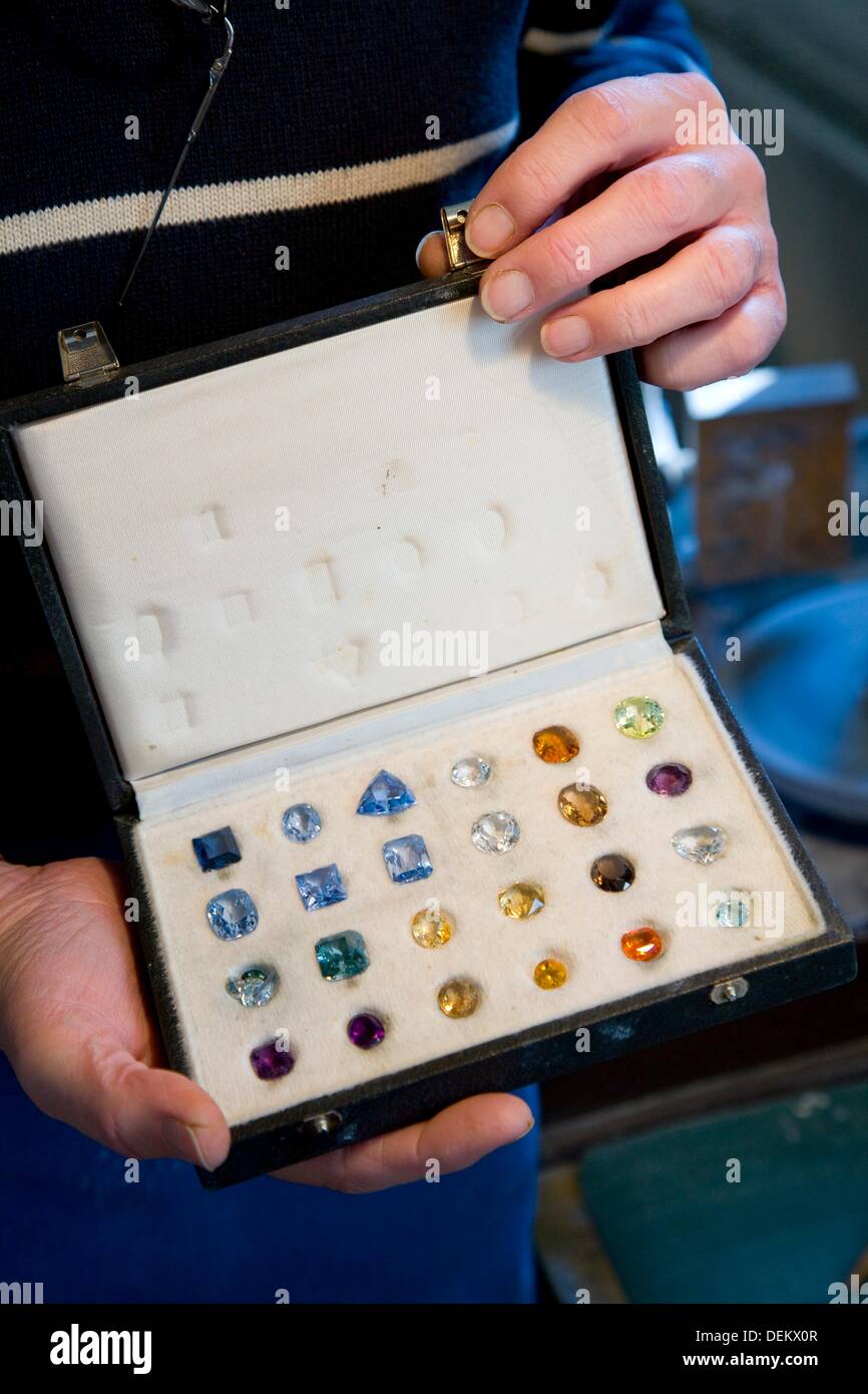 PRECIOUS STONES IN A JEWELLERY SHOP OF IDAROBERSTEIN. GERMANY Stock
