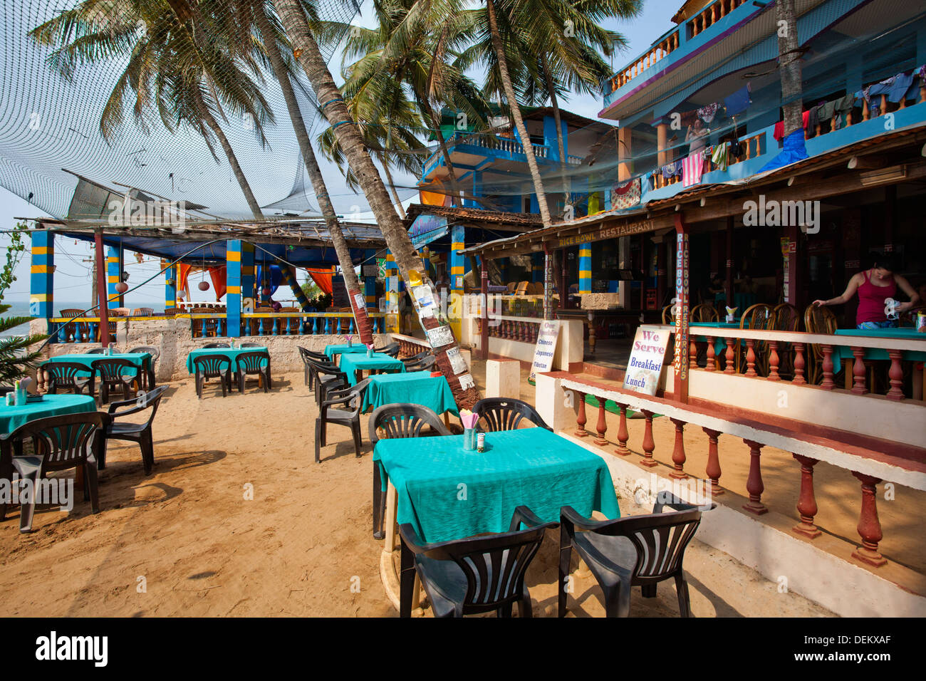 Tables and chairs at a restaurant, Rice Bowl Restaurant, Arambol, North