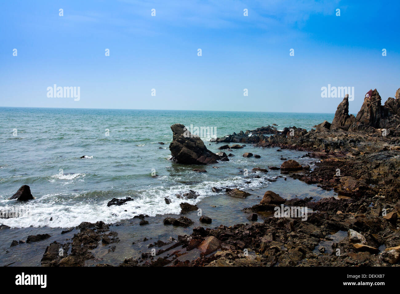 Rocks on the coast, Arambol Beach, Arambol, North Goa, Goa, India Stock