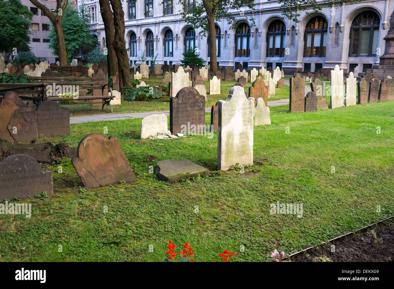 Trinity Church Cemetery at Wall Street and Broadway in New York City Stock Photo