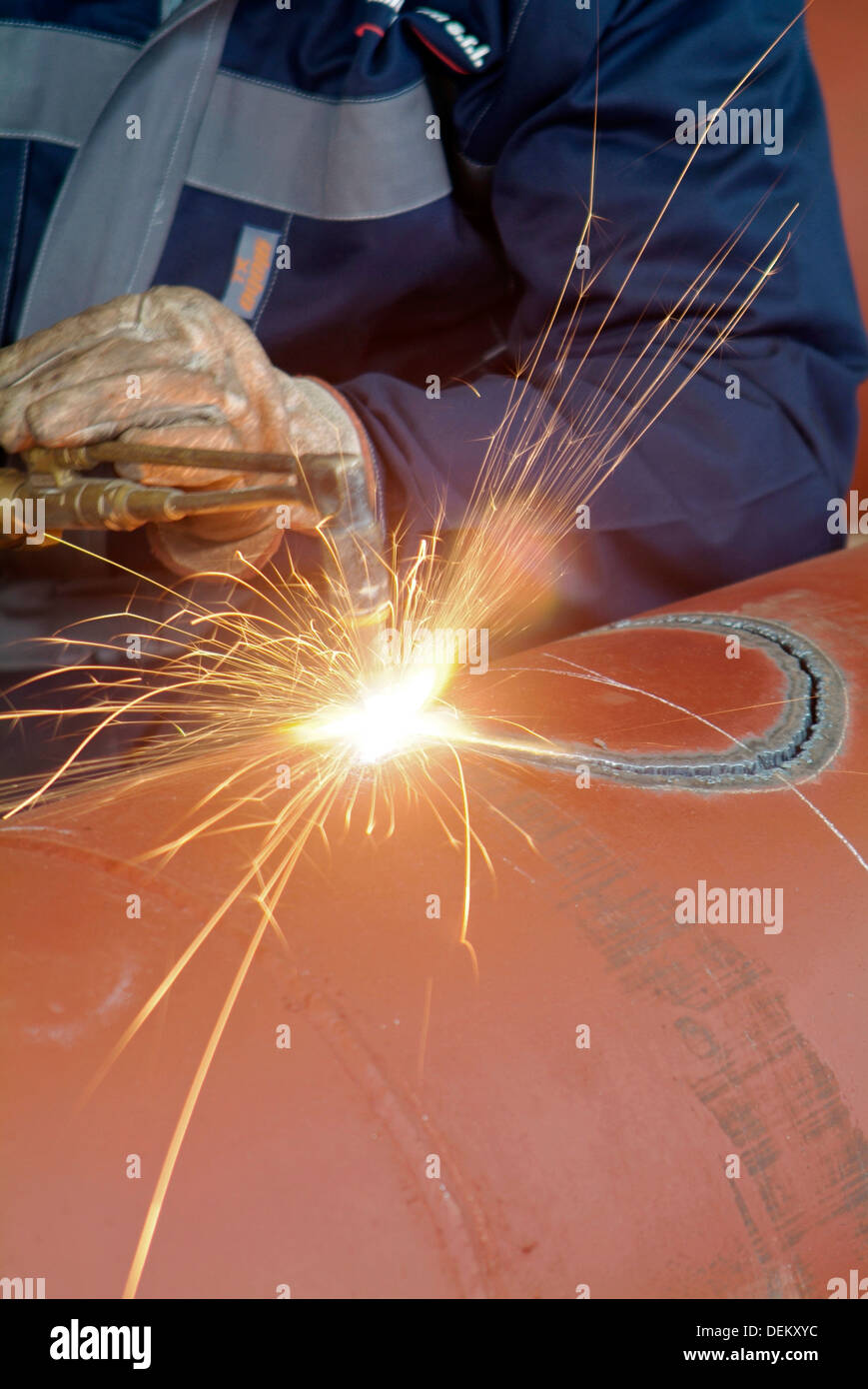 man at work welding action Stock Photo